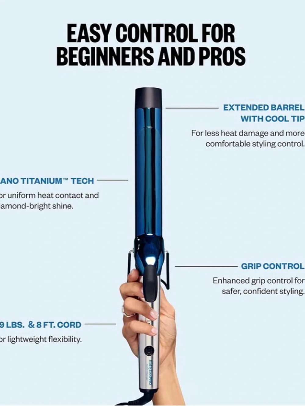NWT BabylissPRO Nano Titanium Professional Curling Iron w Extended/Long Barrel
